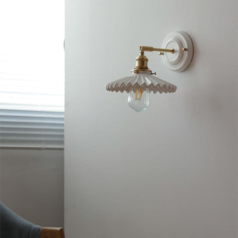 Vintage Japanese Ceramic Brass 1-Light Wall Light
