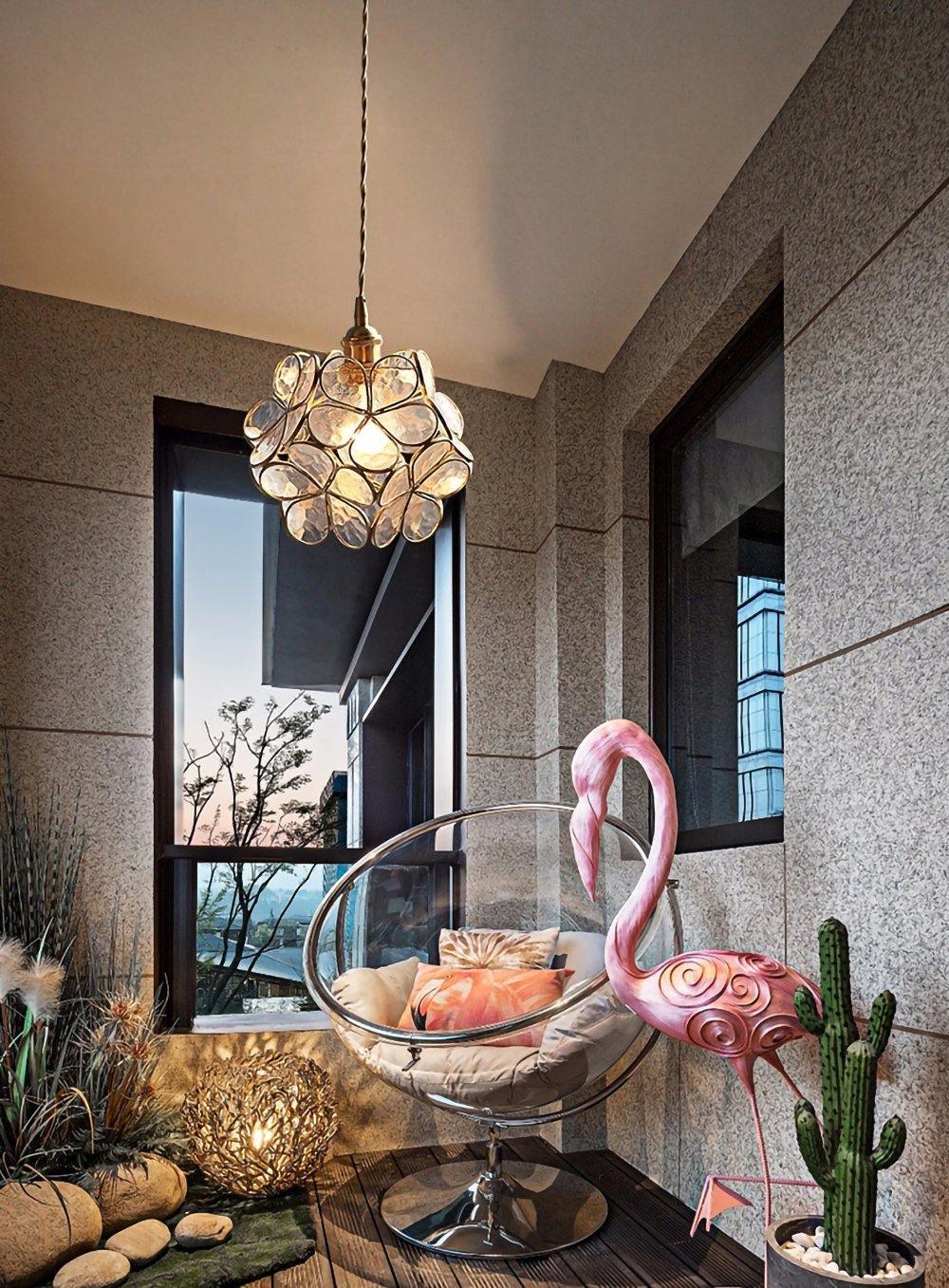 Vintage Brass Floral Glass Globe Pendant Light 1-Light