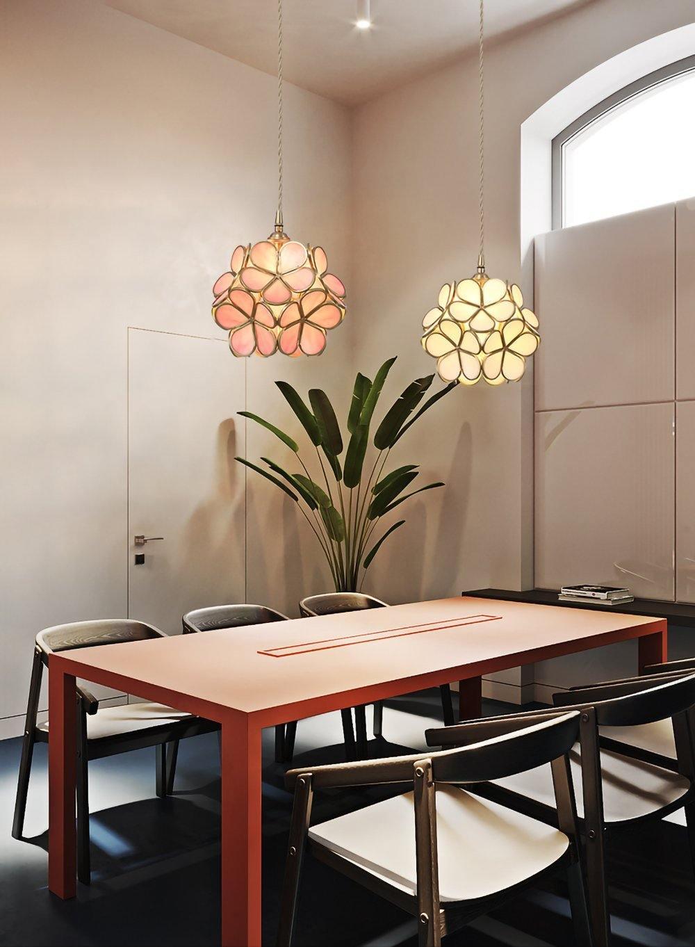 Vintage Brass Floral Glass Globe Pendant Light 1-Light