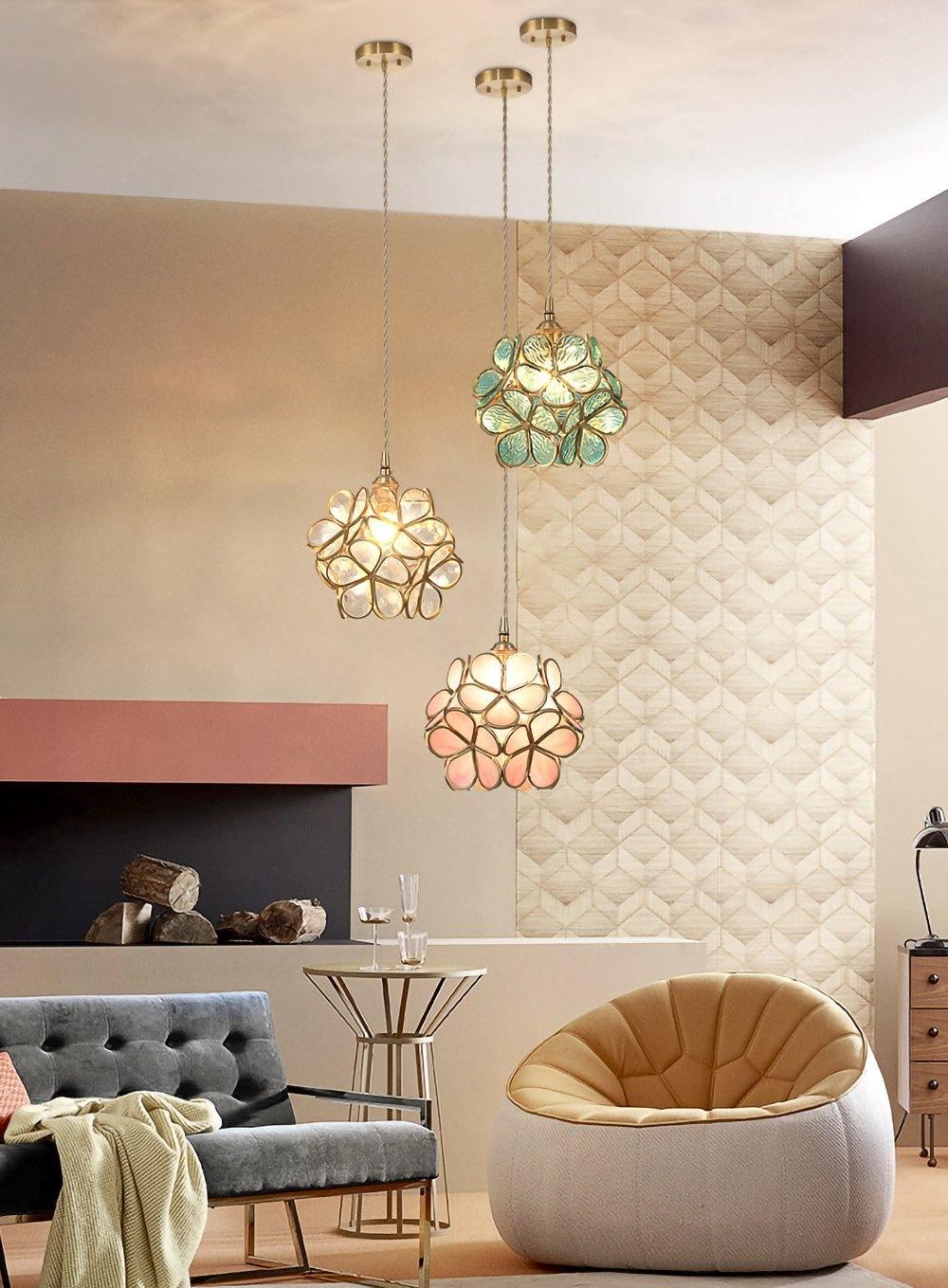 Vintage Brass Floral Glass Globe Pendant Light 1-Light