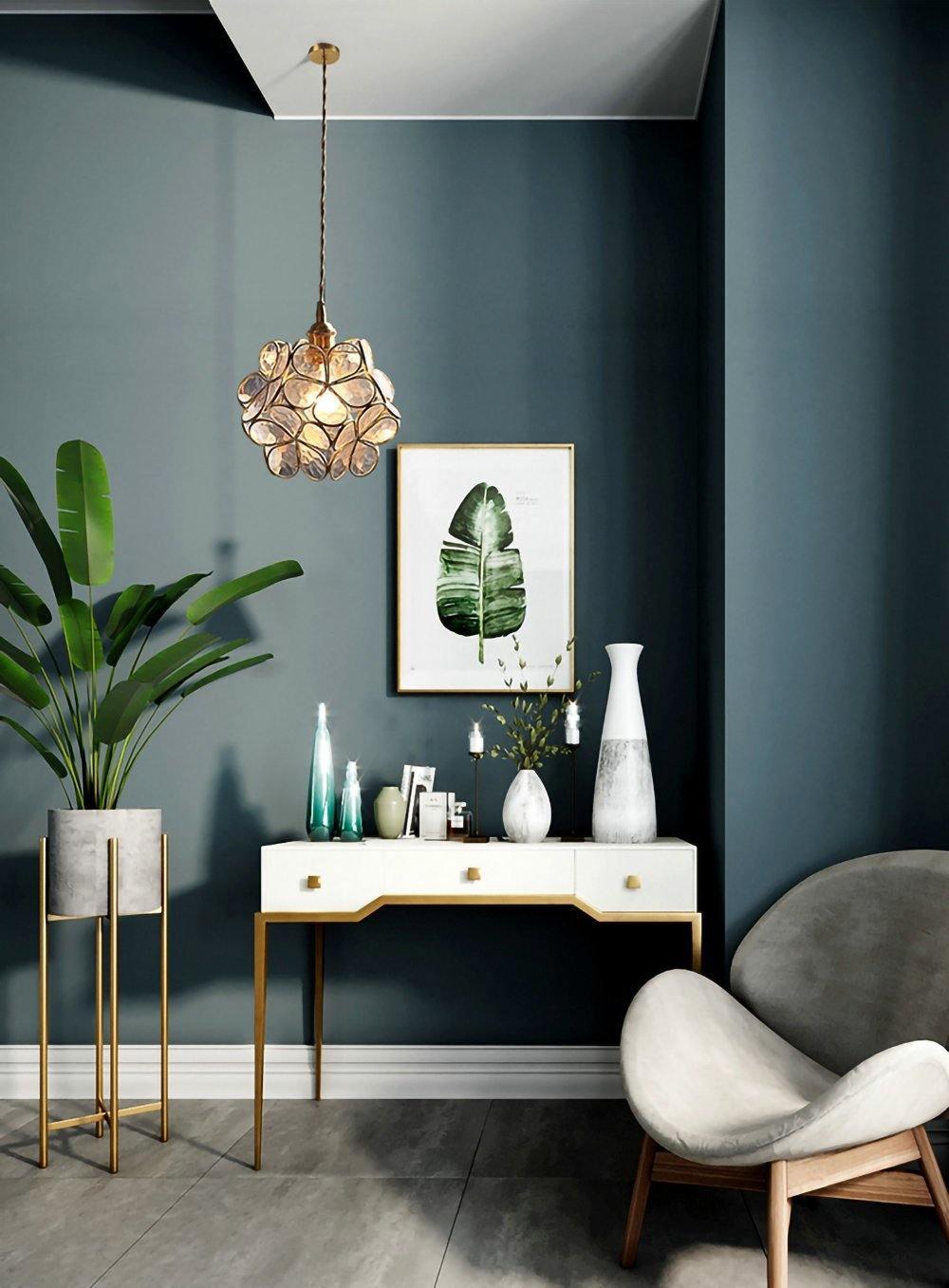 Vintage Brass Floral Glass Globe Pendant Light 1-Light