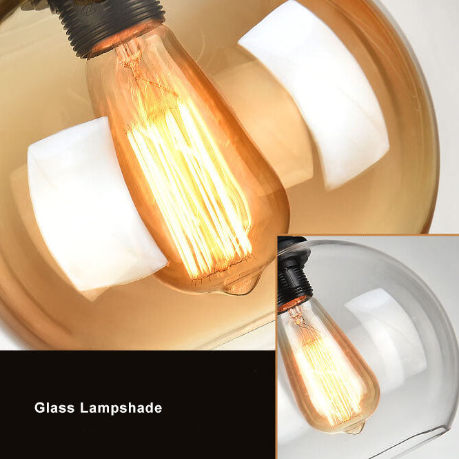 Retro Hemp Rope Glass Globe Pendant Light 1-light