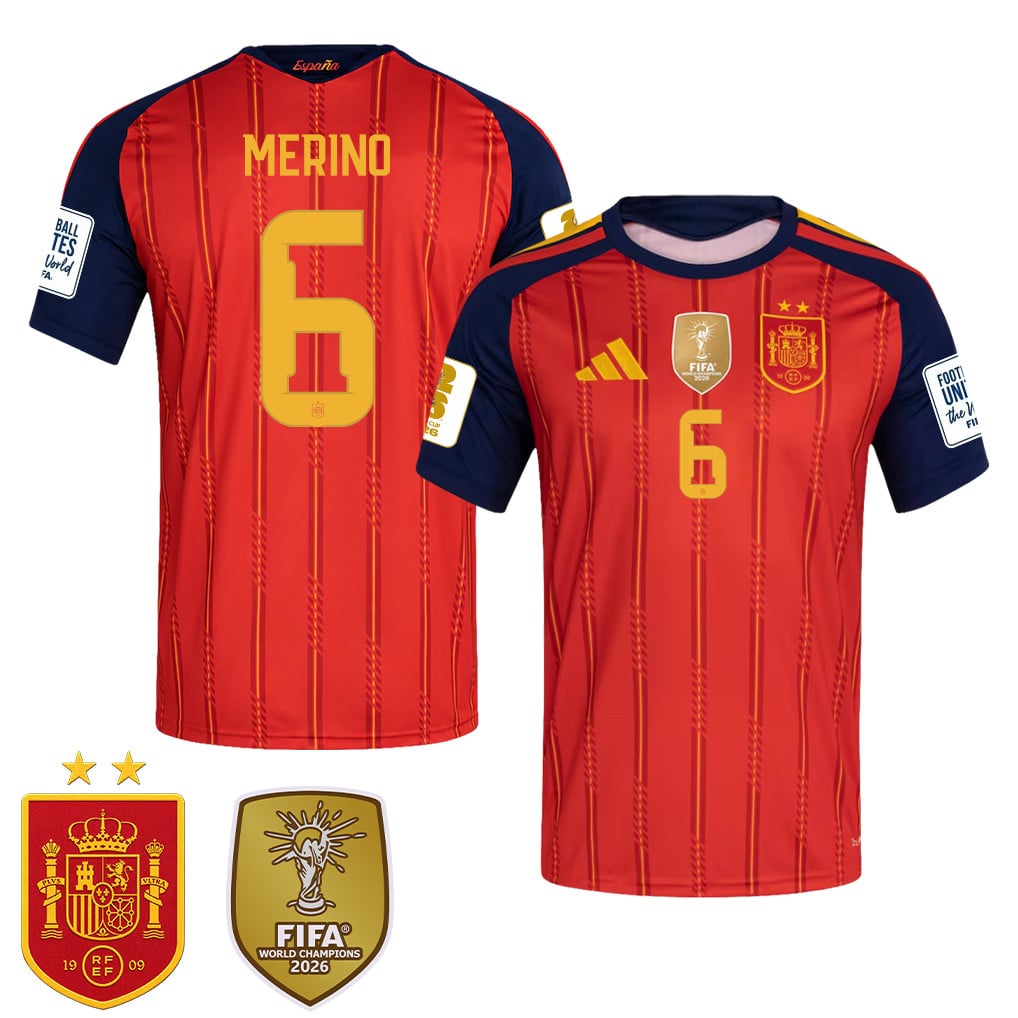 Spain 2026 Two-Star World Cup Champions Men's Home Jersey – Mikel Merino #6
