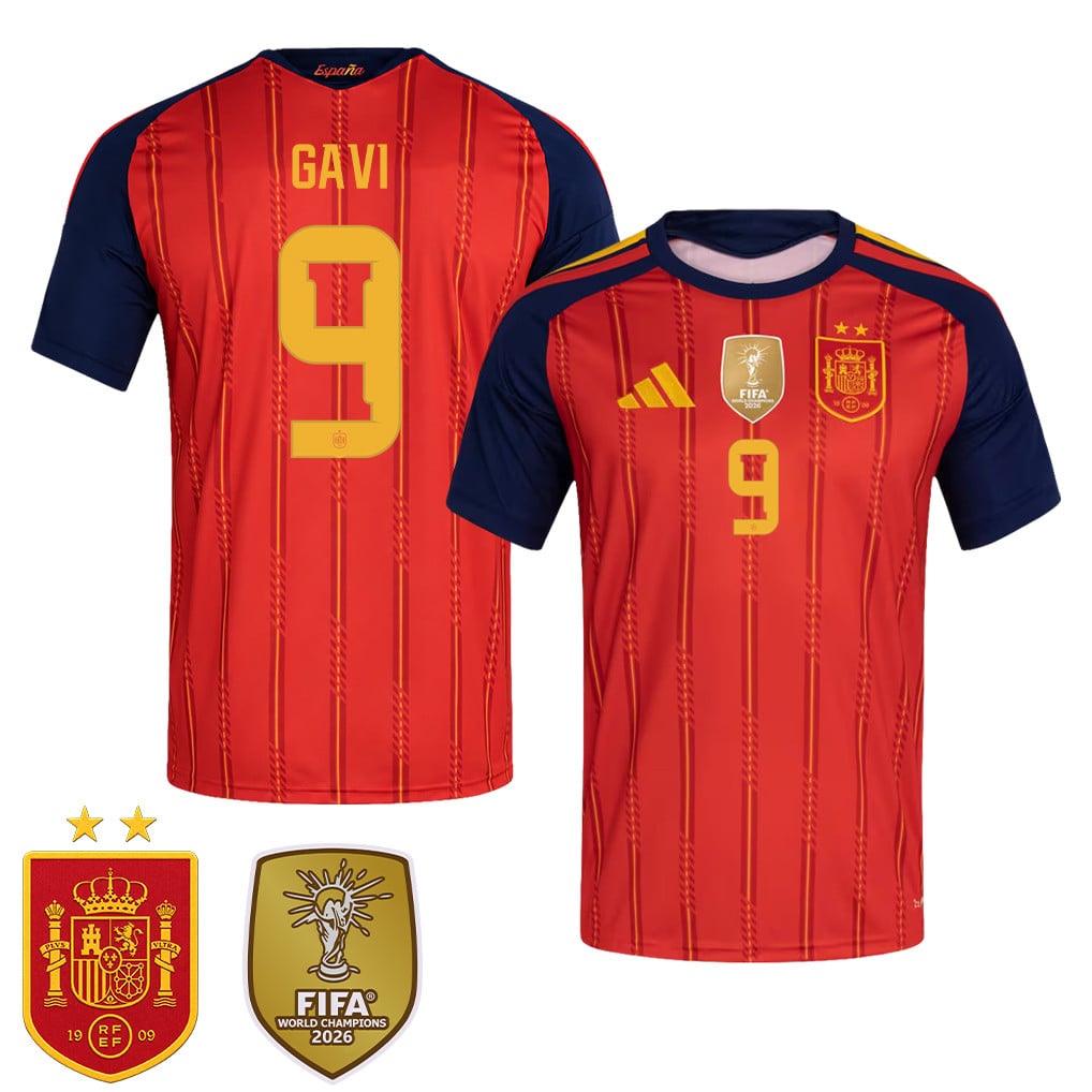 Spain 2026 Two-Star World Cup Champions Men's Home Jersey – Gavi #9