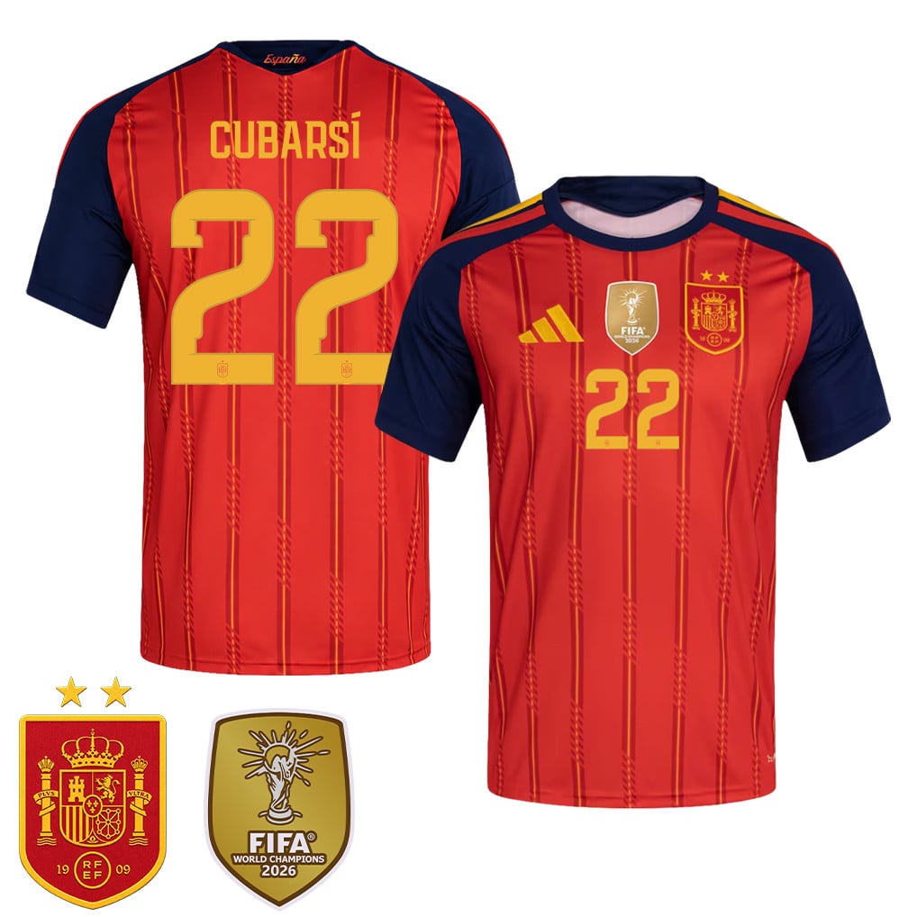 Spain 2026 Two-Star World Cup Champions Men's Home Jersey – Pau Cubarsí #22