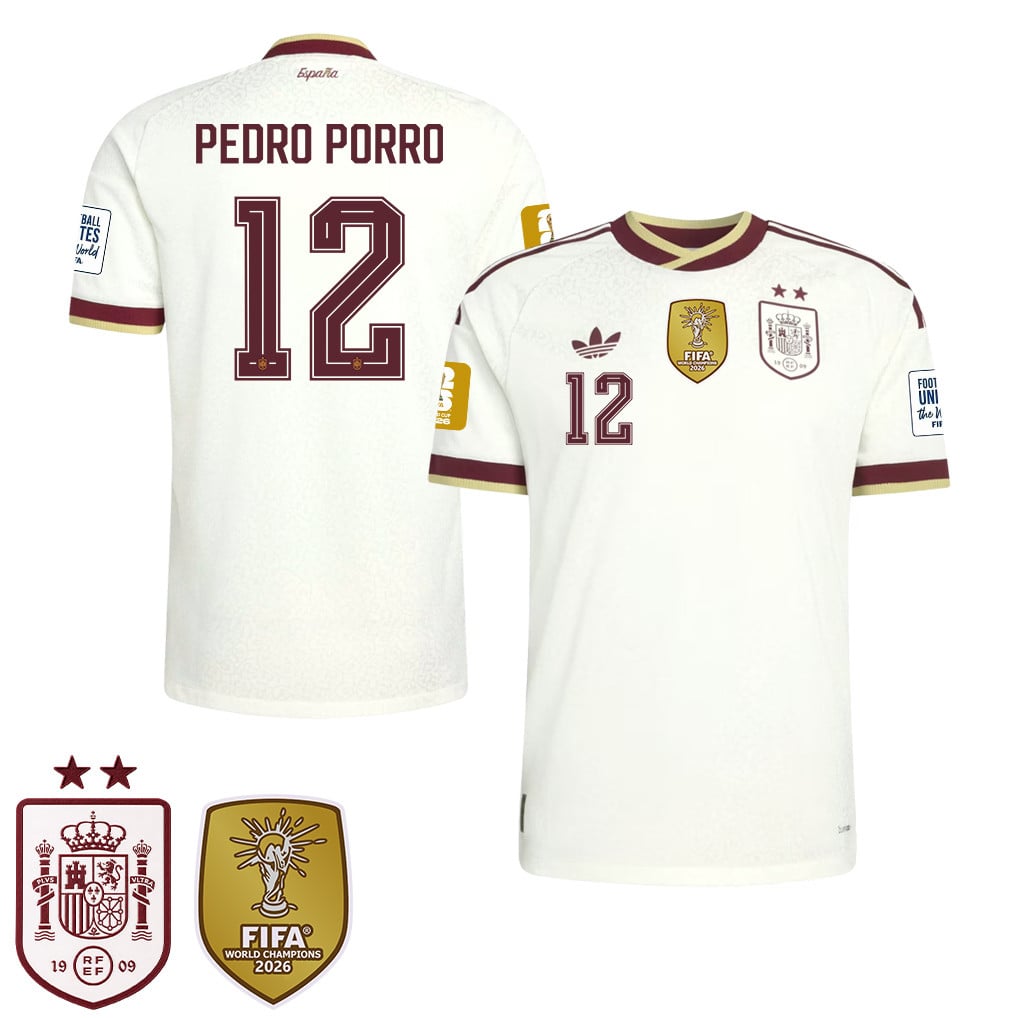 Spain 2026 Two-Star World Cup Champions Men's Away Jersey – Pedro Porro #12