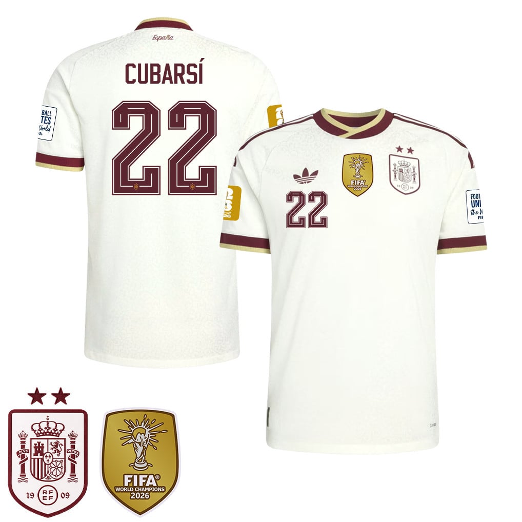 Spain 2026 Two-Star World Cup Champions Men's Away Jersey – Pau Cubarsí #22