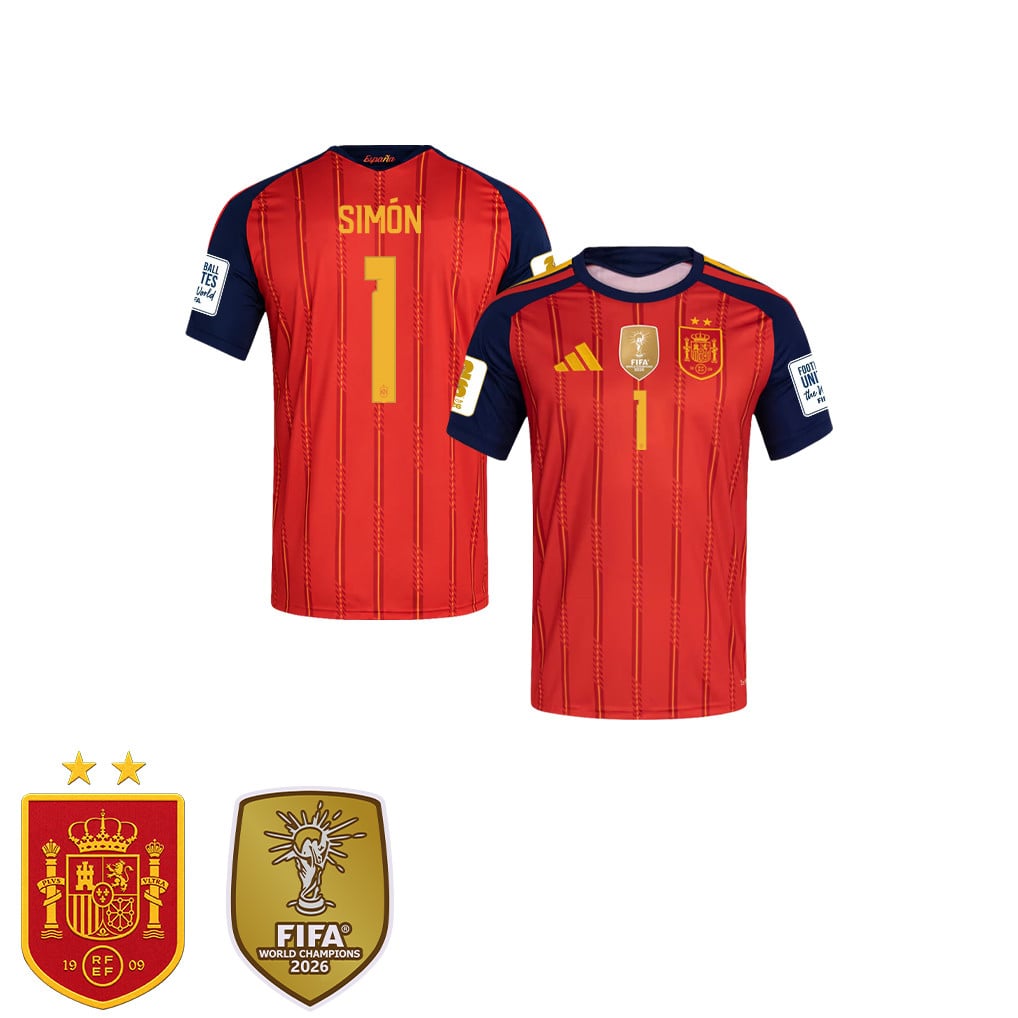 Spain 2026 Two-Star World Cup Champions Kids Home Jersey – Unai Simón #1
