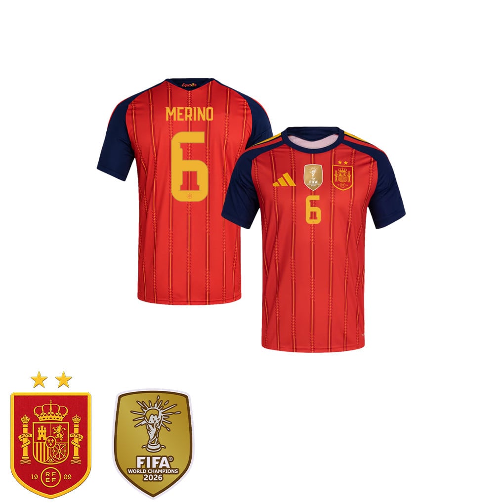 Spain 2026 Two-Star World Cup Champions Kids Home Jersey – Mikel Merino #6