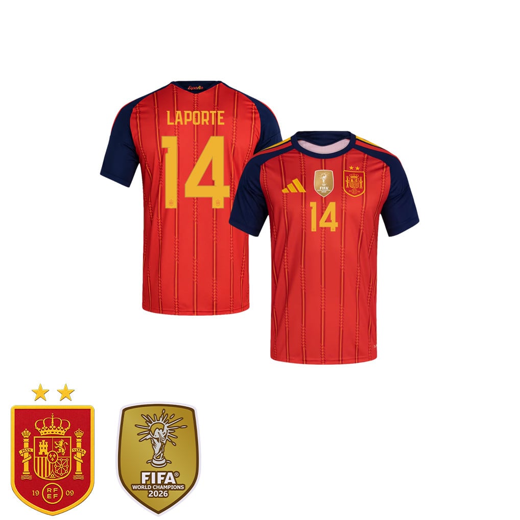 Spain 2026 Two-Star World Cup Champions Kids Home Jersey – Aymeric Laporte #14