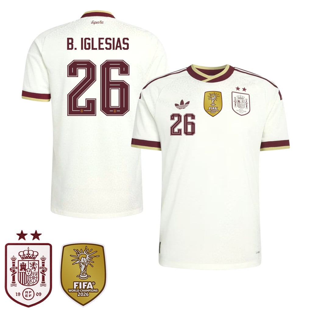 Spain 2026 Two-Star World Cup Champions Kids Away Jersey – Borja Iglesias #26
