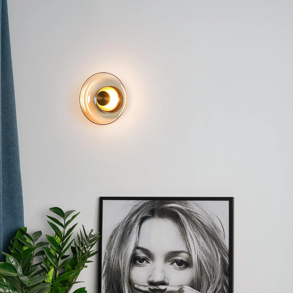 Minimalist Brass & Glass Round Wall Sconce LED 1-Light