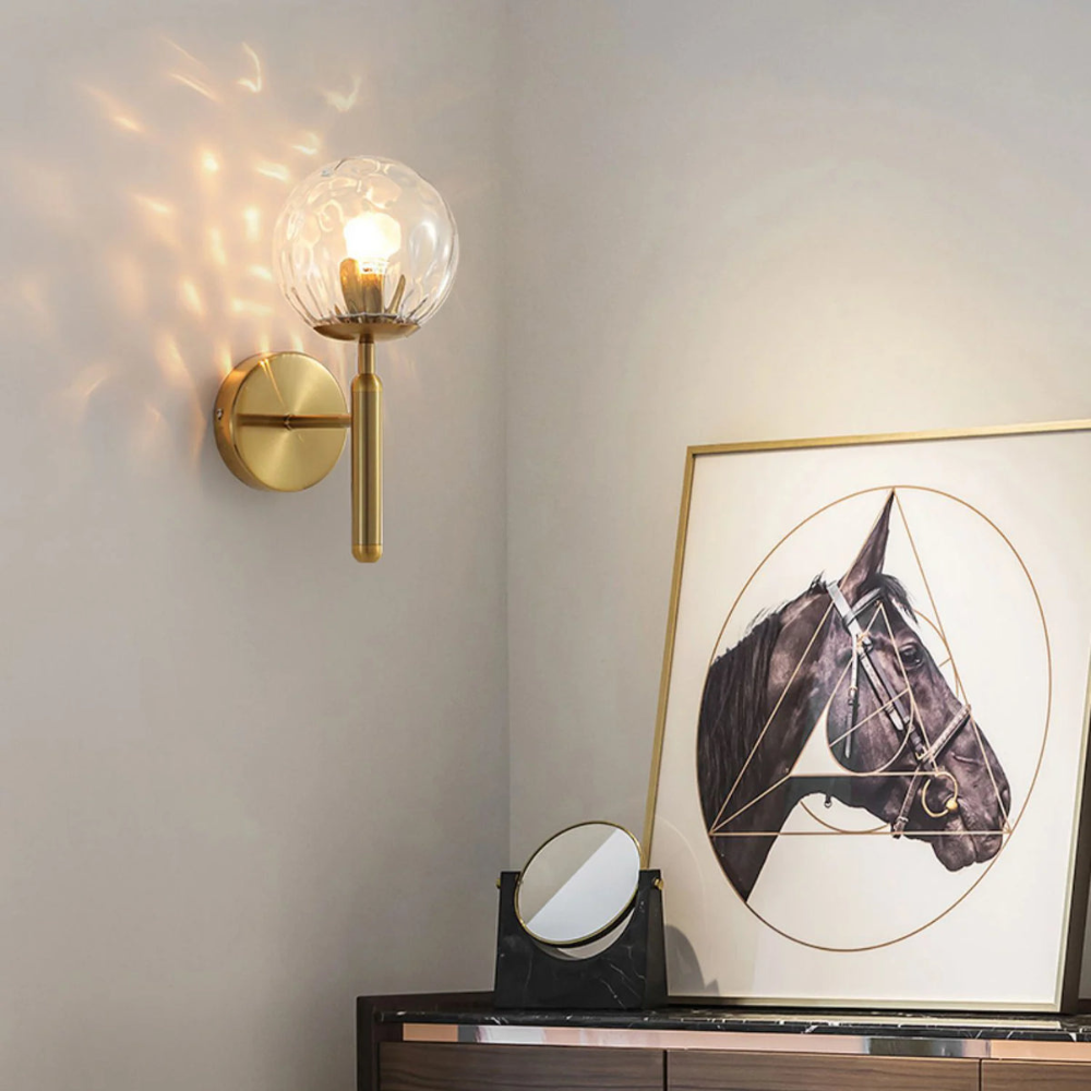 Nordic Brass Glass Globe Wall Sconce LED 1-Light