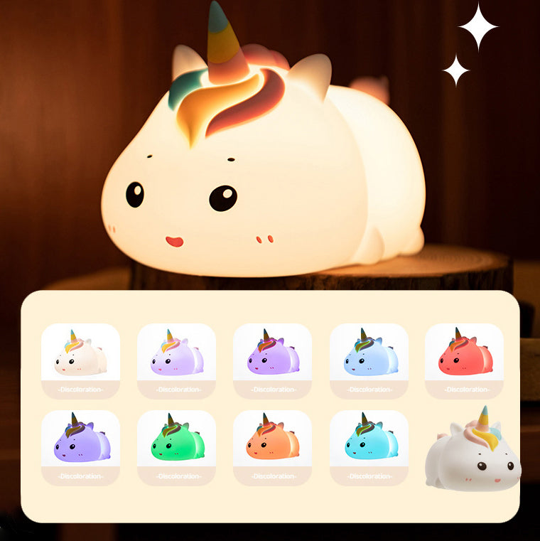 Unicorn Lying Night Light LED Squishy Silicone Tap Lamp Best Gift for Baby & Girl