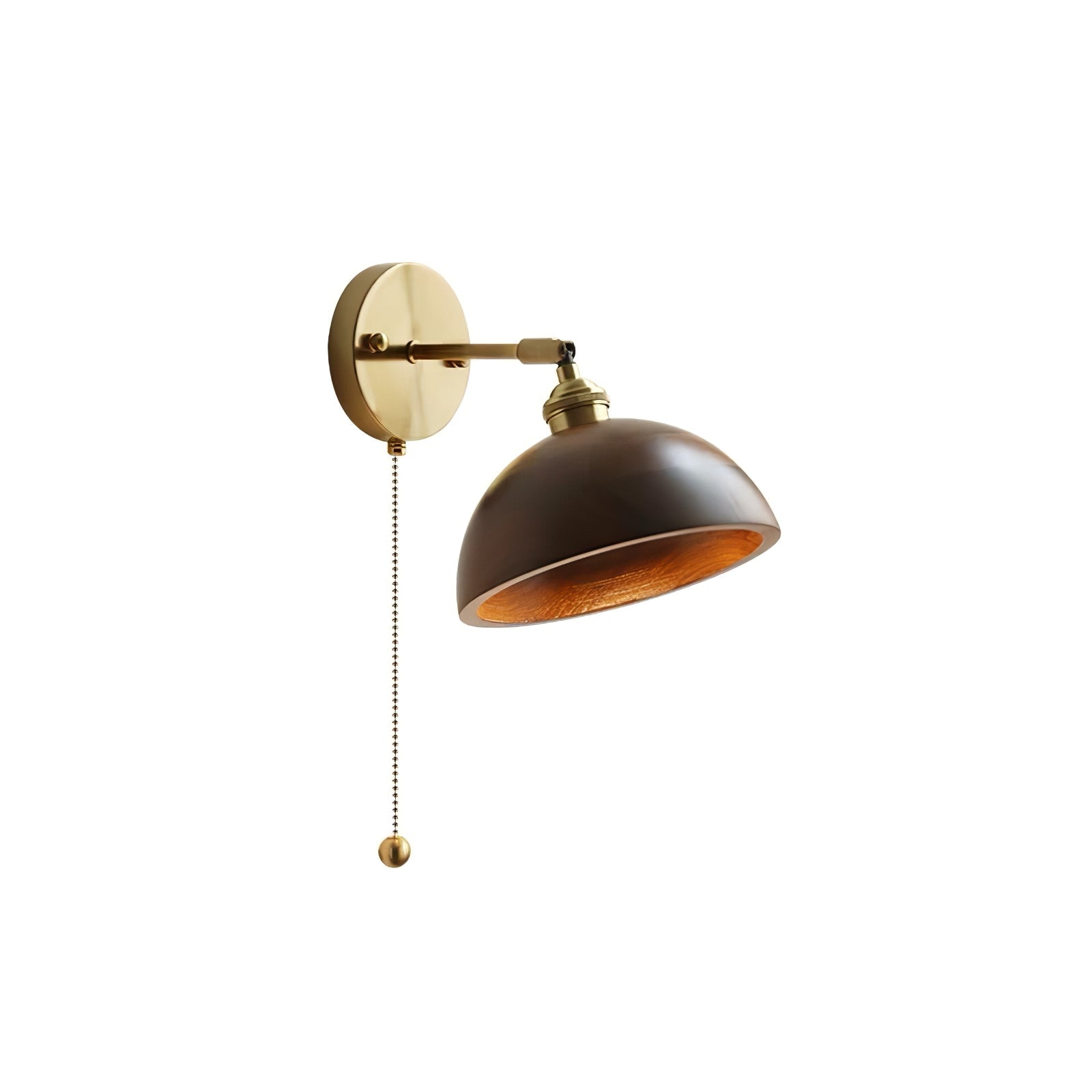 Vintage Dome Wooden Brass Wall Sconce 1-Light