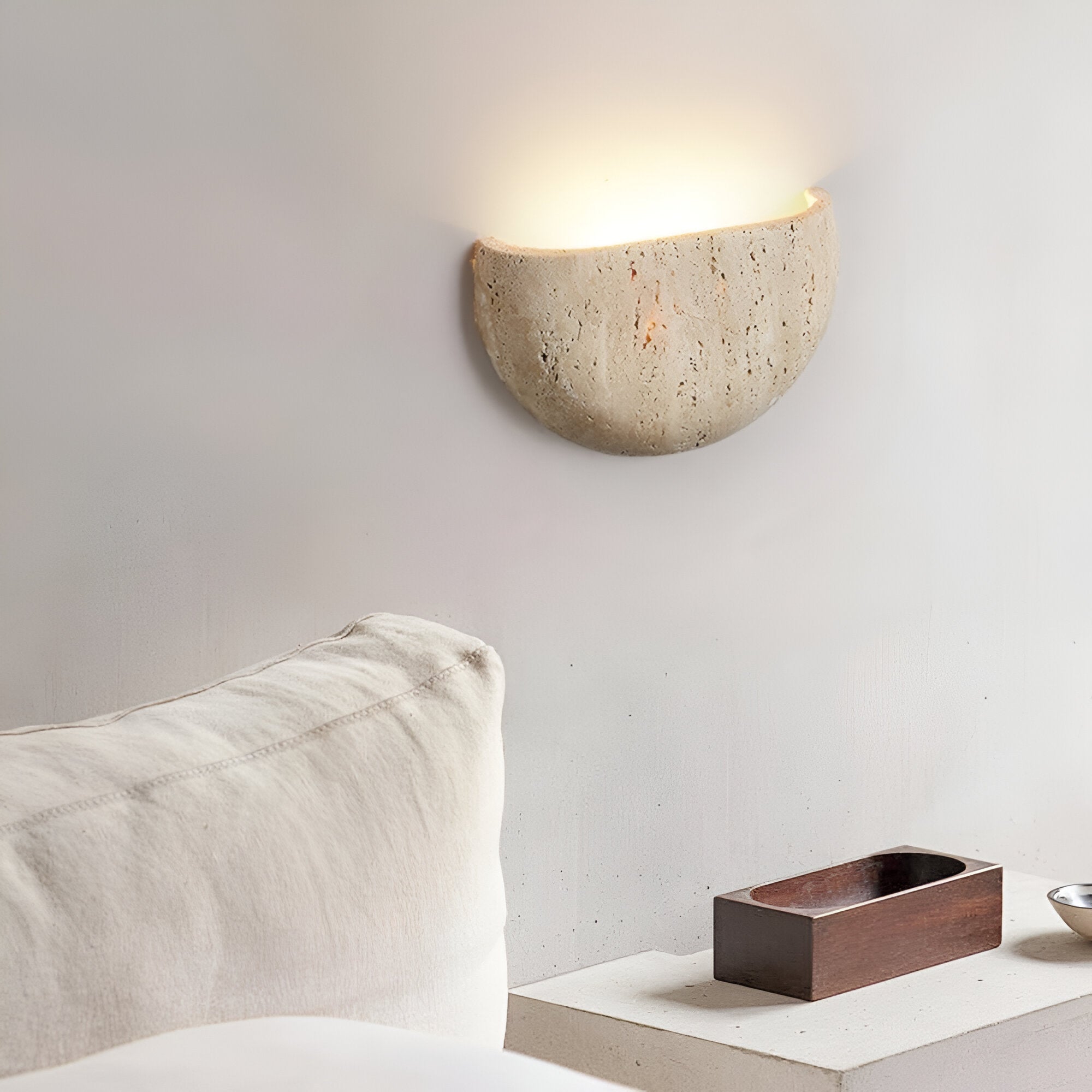 Medieval Travertine Stone Half-Round Wall Sconce G4 1-Light