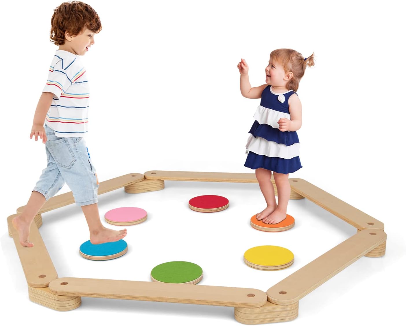 Set di travi di equilibrio in legno Montessori con pietre per camminare