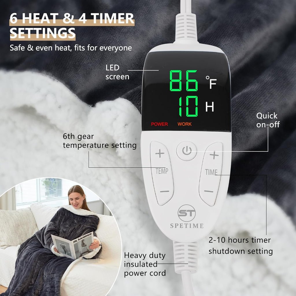Electric Heated Blanket Wearable Sherpa Fleece Throw Adults