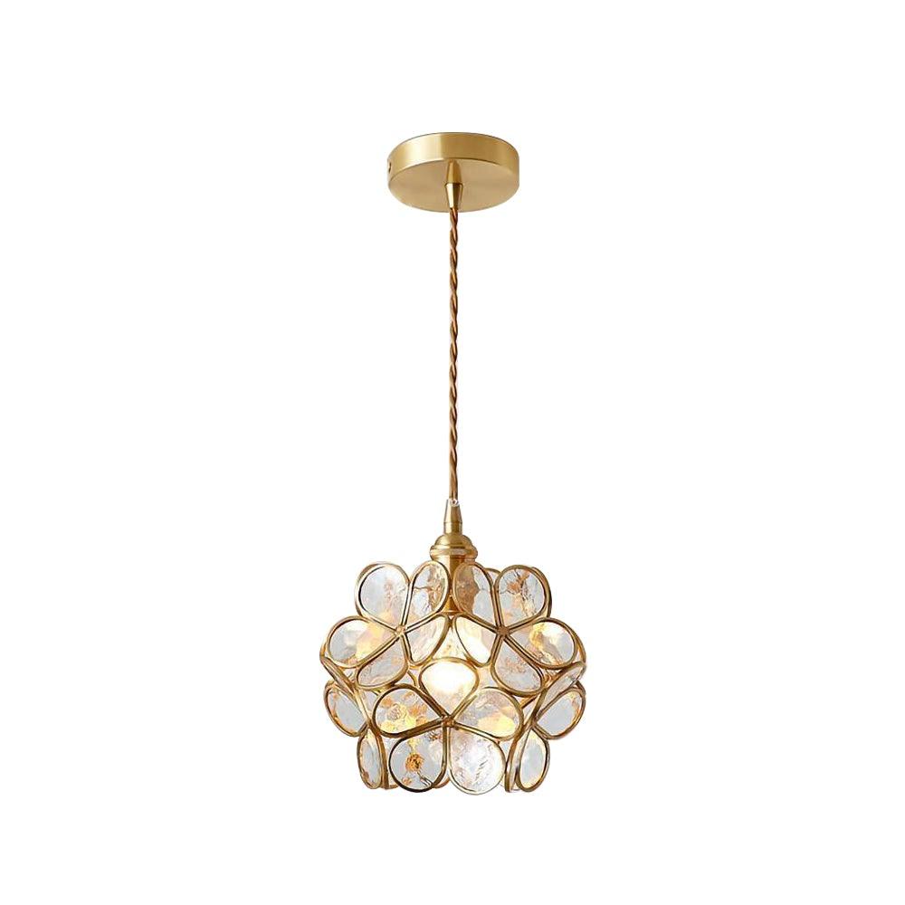 Vintage Brass Floral Glass Globe Pendant Light 1-Light