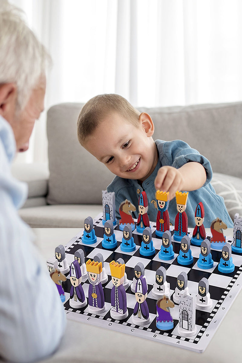 Kids Wooden Chess Set - Fun Learning Tool for Strategic Thinking - 30x30 cm with Chess Pieces