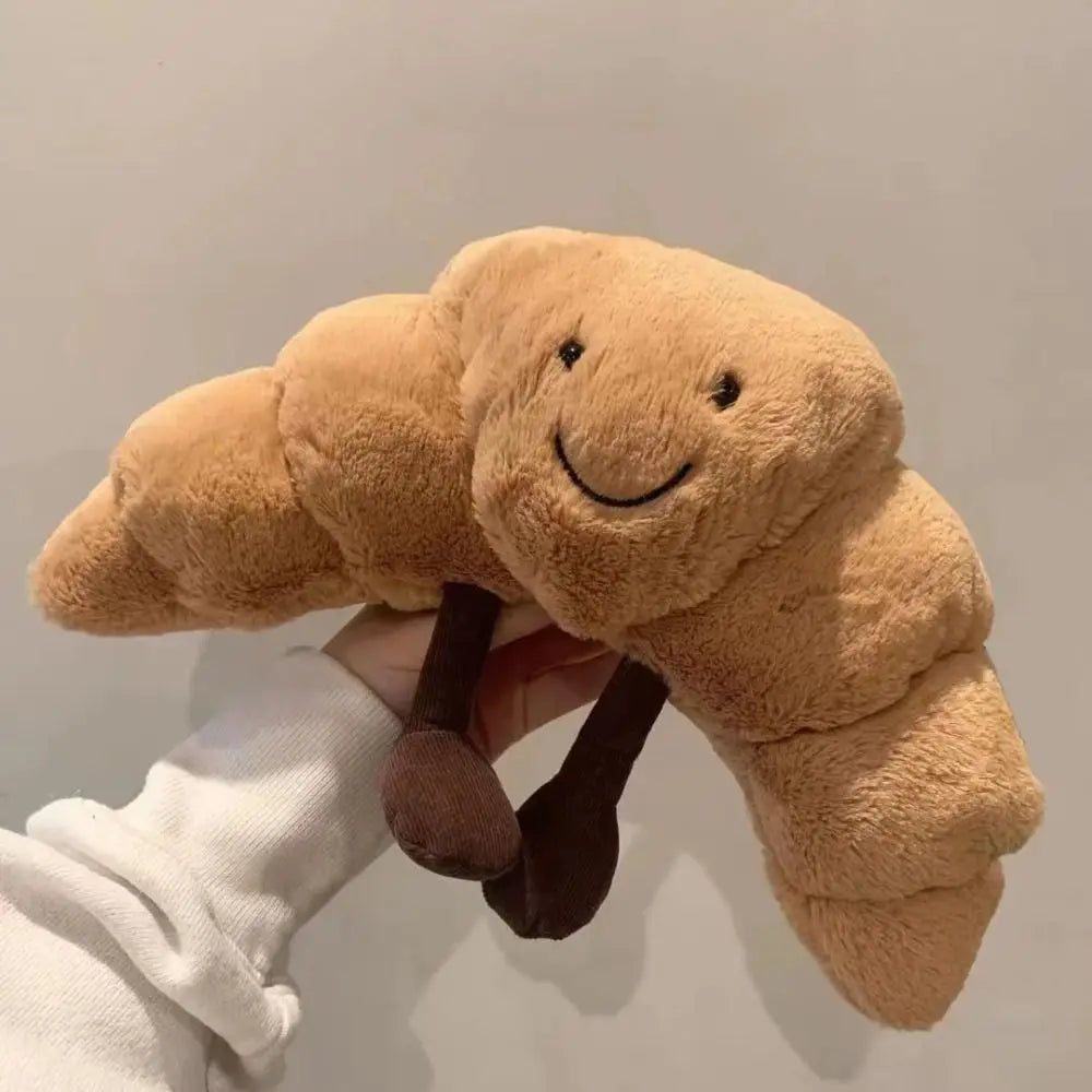 Croissant Plush Hug Pillow 13 inches Soft Light Brown with Smiling Face