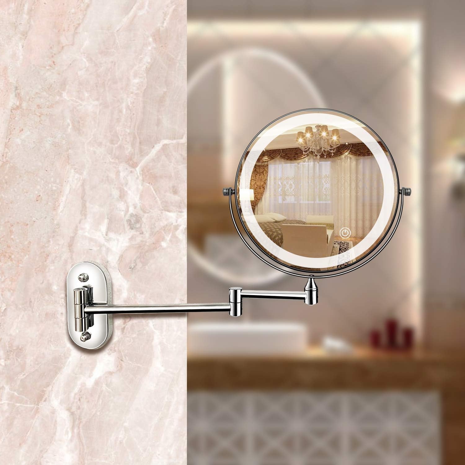 Modern Glass Round LED Illuminated Mirror 1-Light