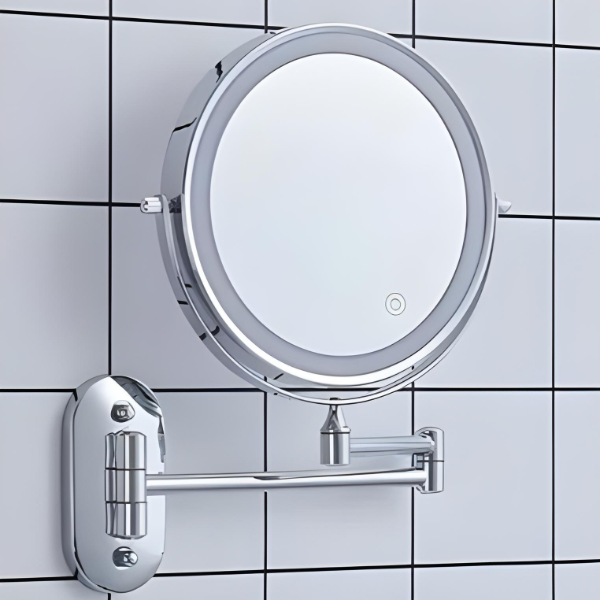 Modern Glass Round LED Illuminated Mirror 1-Light