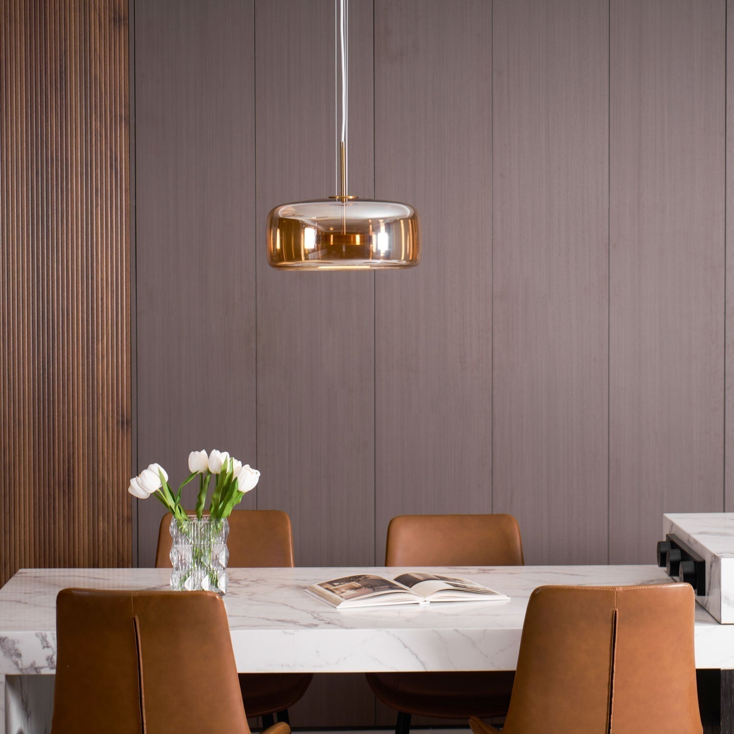 Modern Smoked Glass Dome LED Pendant Light 1-Light