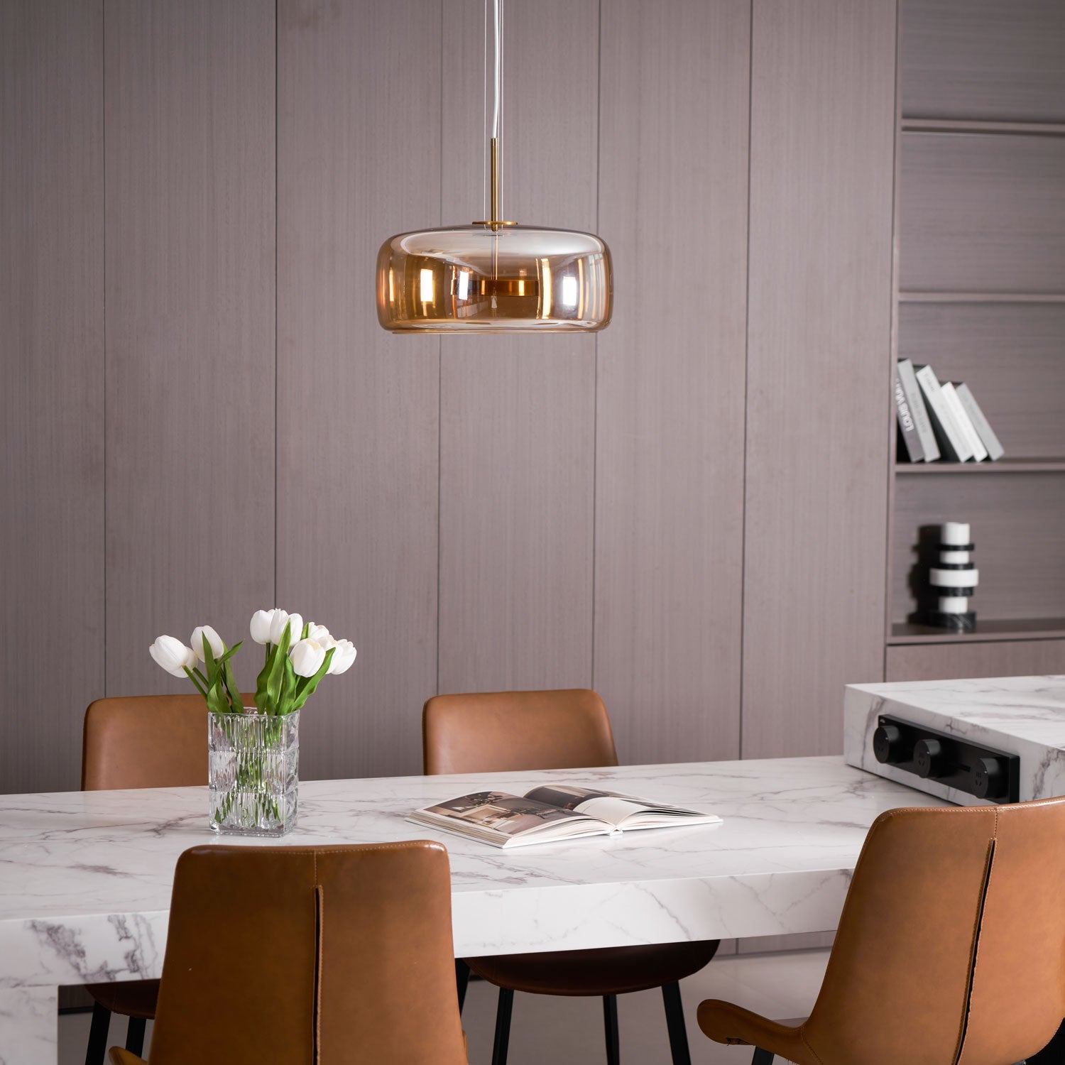 Modern Smoked Glass Dome LED Pendant Light 1-Light