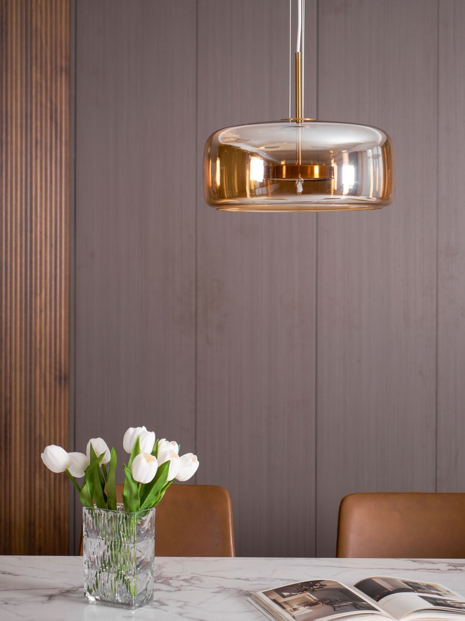 Modern Smoked Glass Dome LED Pendant Light 1-Light