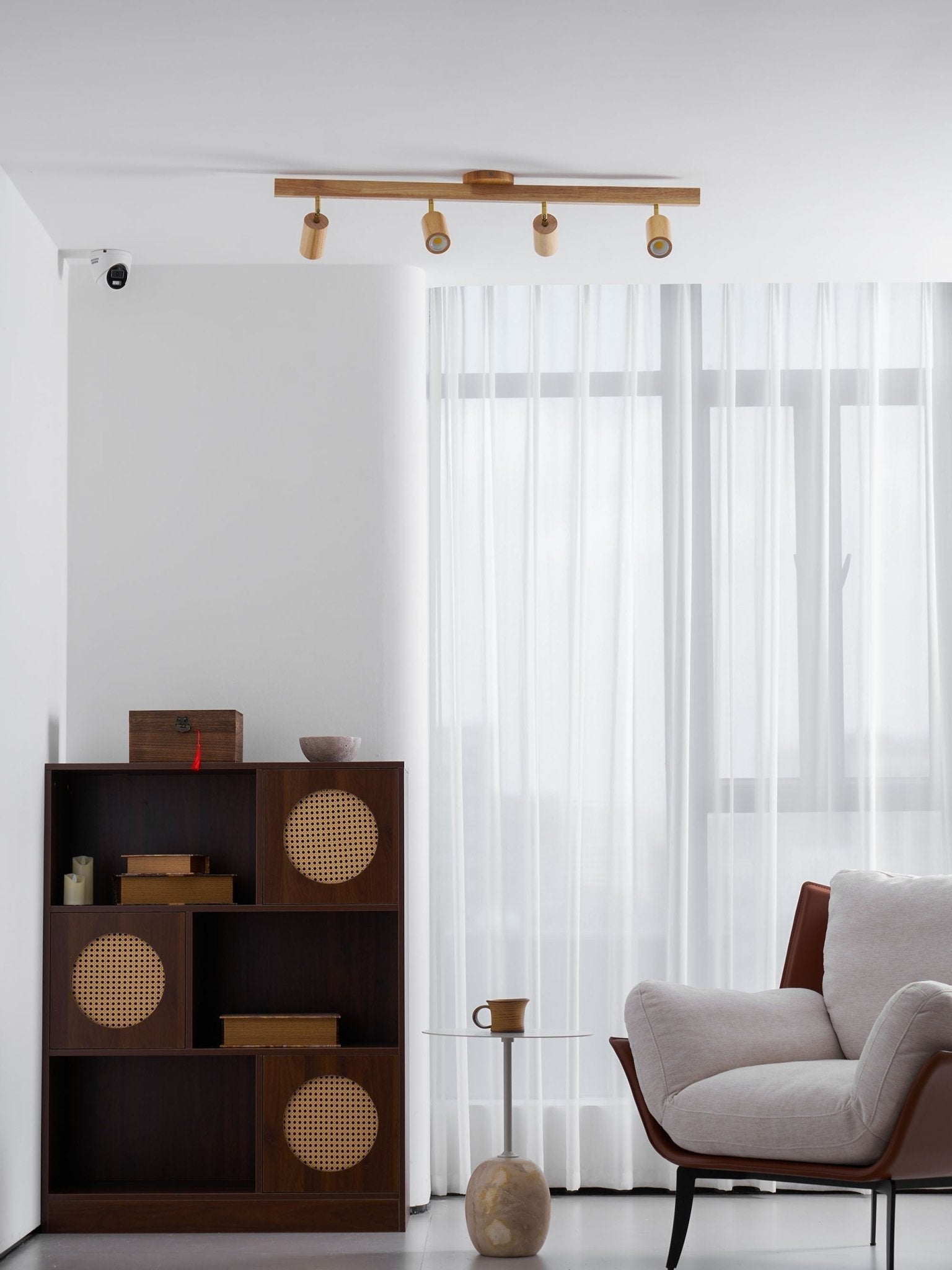 Japanese Wooden Adjustable LED Spotlight 1-Light