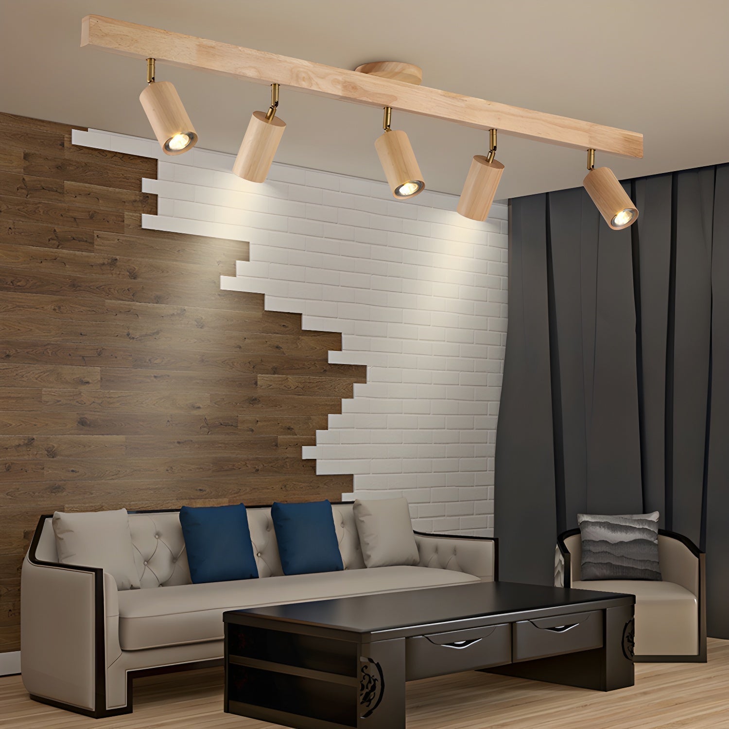 Japanese Wooden Adjustable LED Spotlight 1-Light