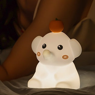 Squishy Silicone Orange Elephant LED Night Light - Perfect Gift for Kids & Girls