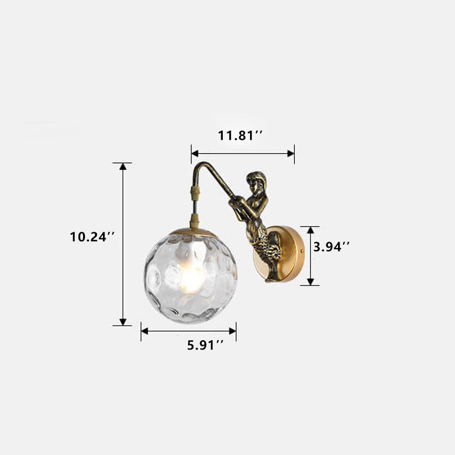 Vintage Glass Globe 1-Light Mermaid Wall Sconce