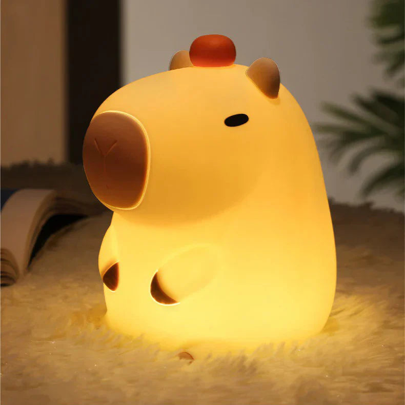 Lampada notturna LED capibara con tartaruga in silicone morbido - Regalo ricaricabile USB lampada capibara