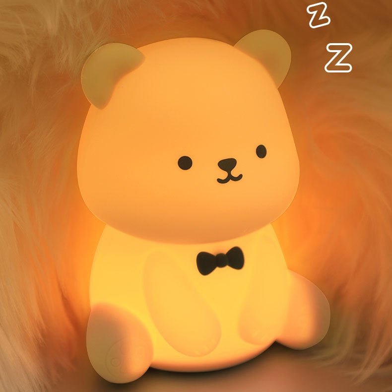 Squishy Silicone Teddy Bear LED Night Light - Perfect Gift for Kids & Girls