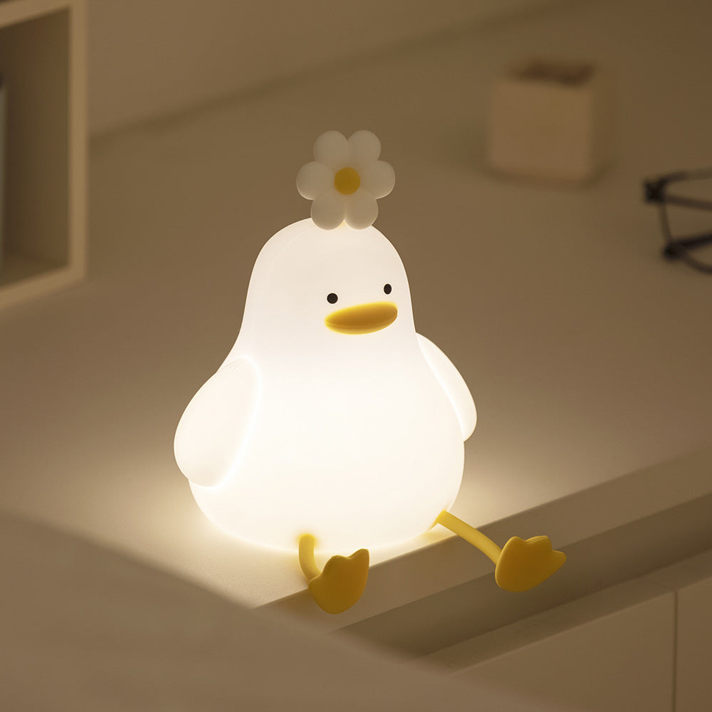 Lampada notturna LED anatra fiore kawaii in silicone morbido - Regalo ricaricabile USB lampada anatra