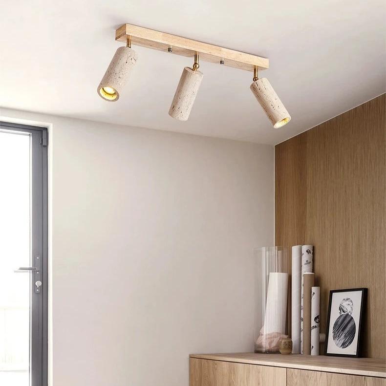 Nordic Wabi-Sabi Travertine Cylinder Ceiling Light 3-Light