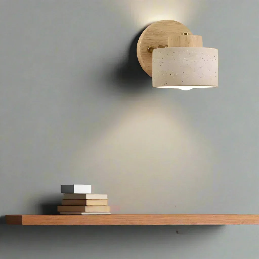 Minimalist Travertine Wood Cylinder Wall Sconce LED 1-light