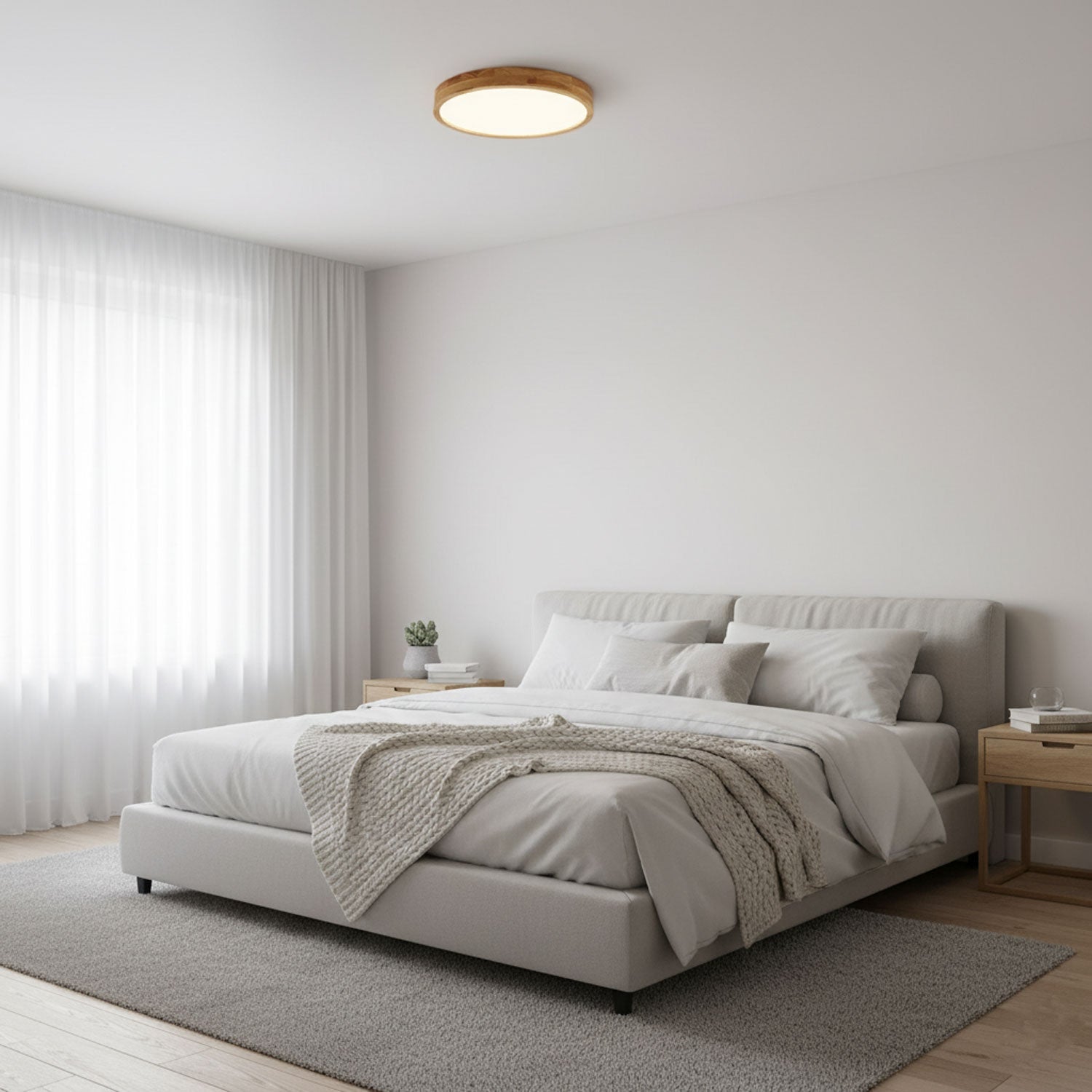 Modern Nordic Round Wooden LED Flush Mount Ceiling 1-Light