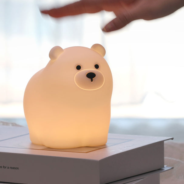 Lámpara nocturna LED de oso blanco pequeño de silicona squishy - Regalo perfecto para niños y niñas