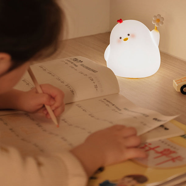 Cute Chicken Night Light LED Squishy Silicone Tap Lamp Best Gift for Baby & Girl