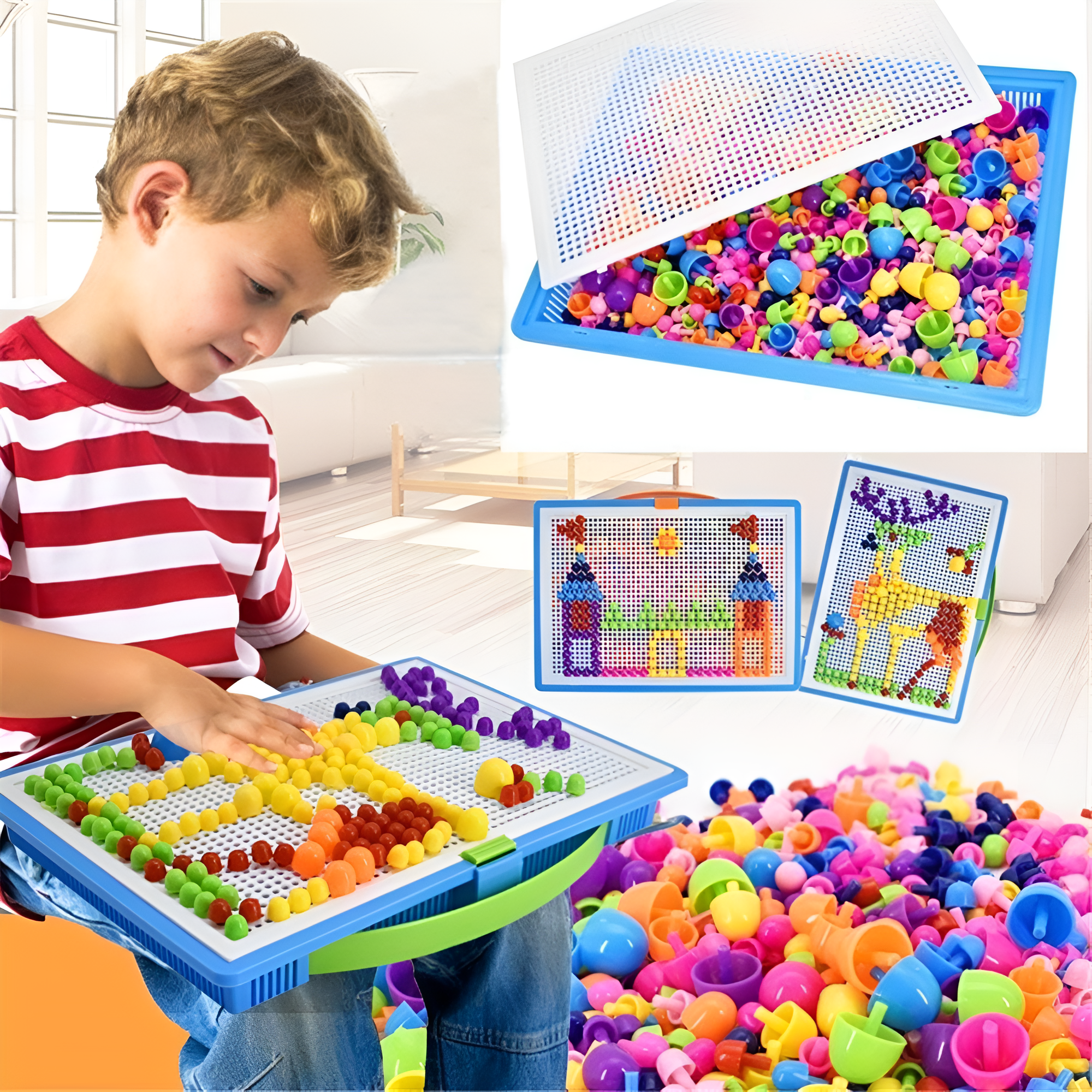 Tavola con perni a forma di fungo Montessori