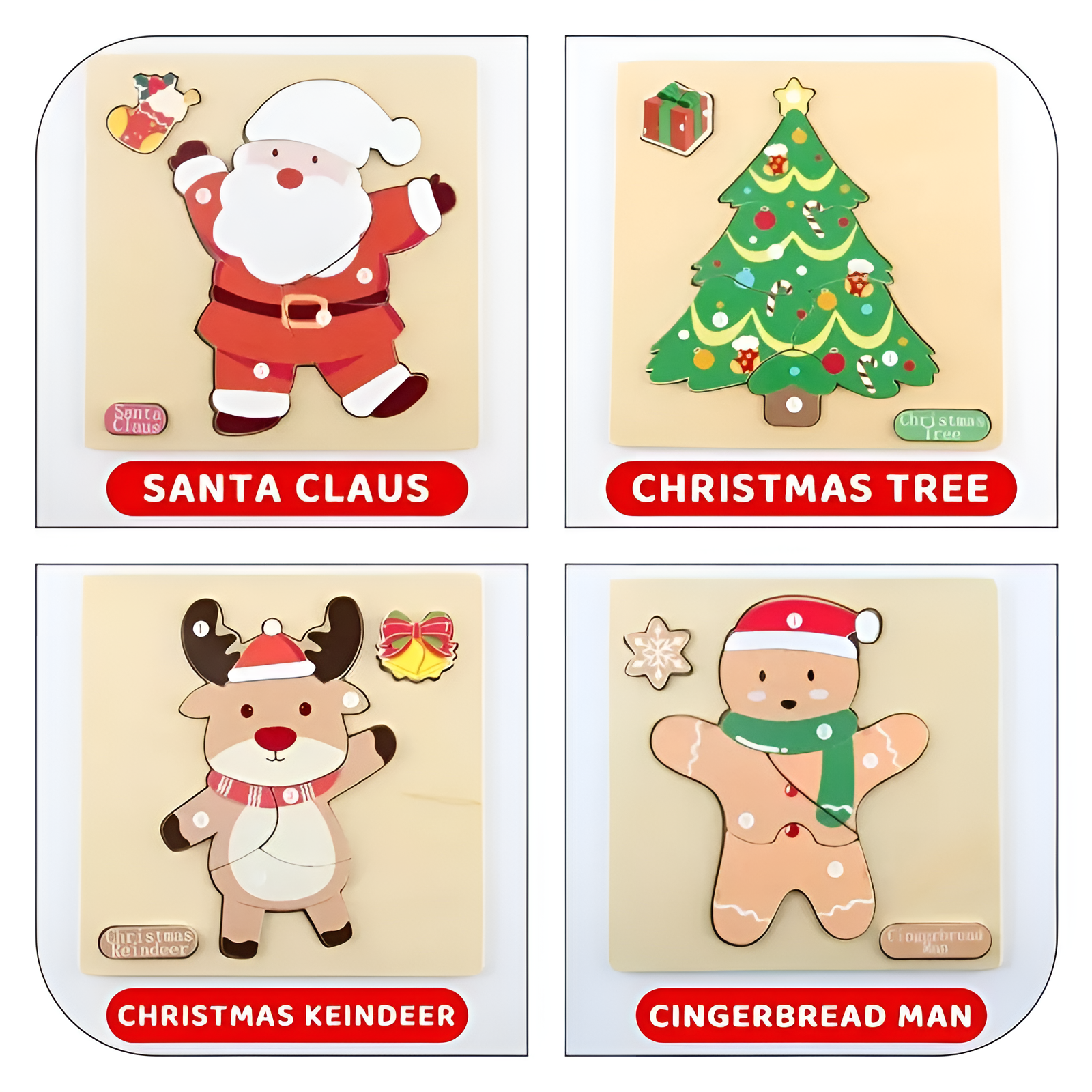 Puzzle di Natale in legno Montessori