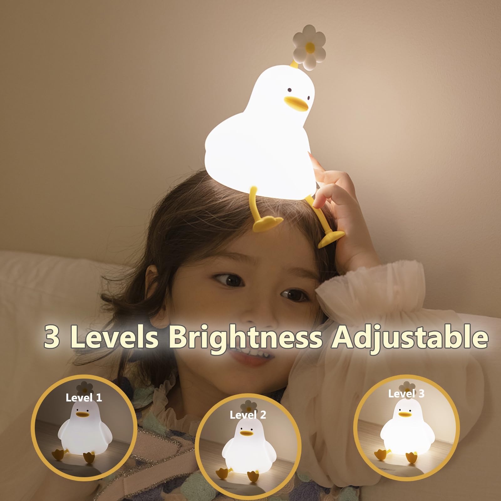 Lampada notturna LED anatra fiore kawaii in silicone morbido - Regalo ricaricabile USB lampada anatra