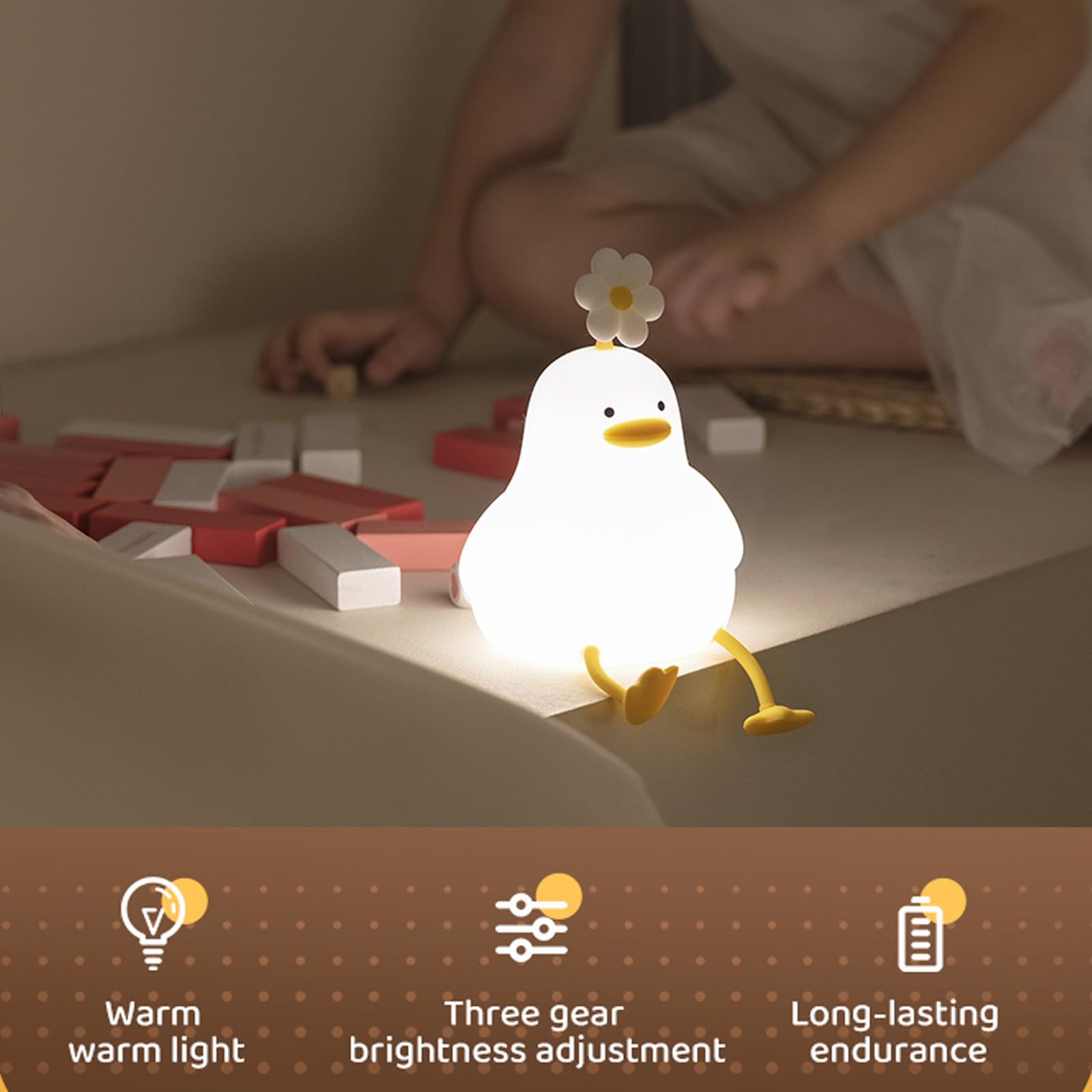 Lampada notturna LED anatra fiore kawaii in silicone morbido - Regalo ricaricabile USB lampada anatra