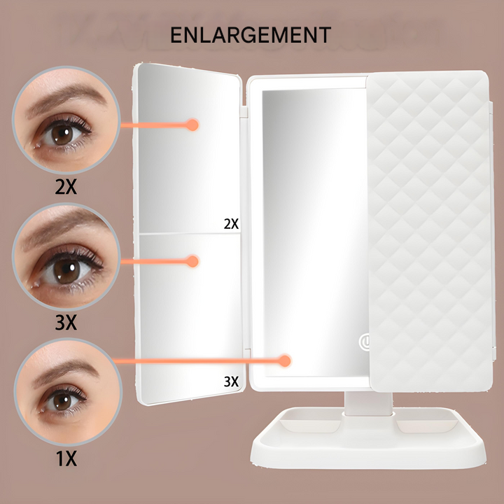 LED Vanity Mirror with Adjustable Triple Lighting and Compact Fold Design