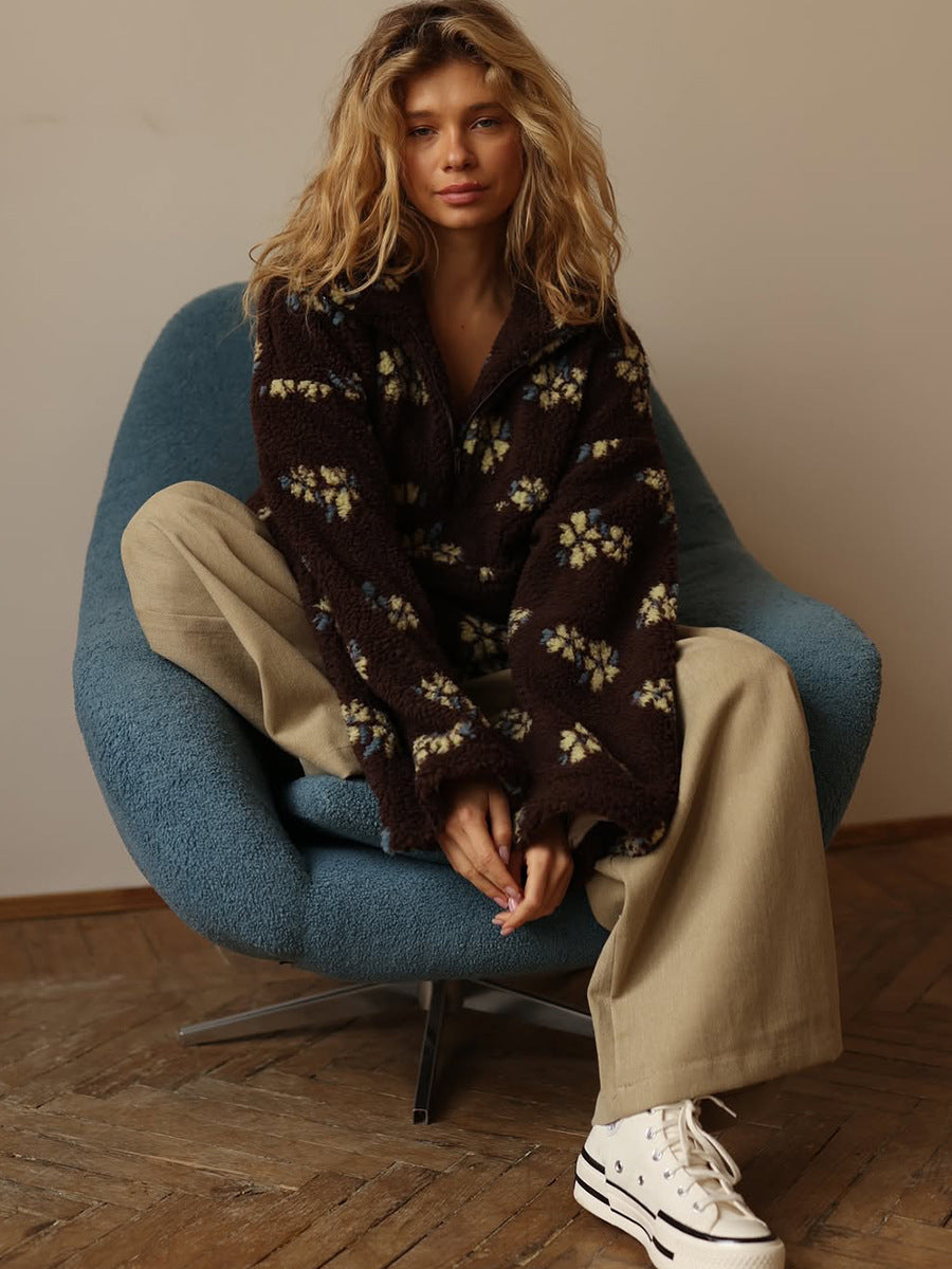 Cozy Floral Fleece Pullover