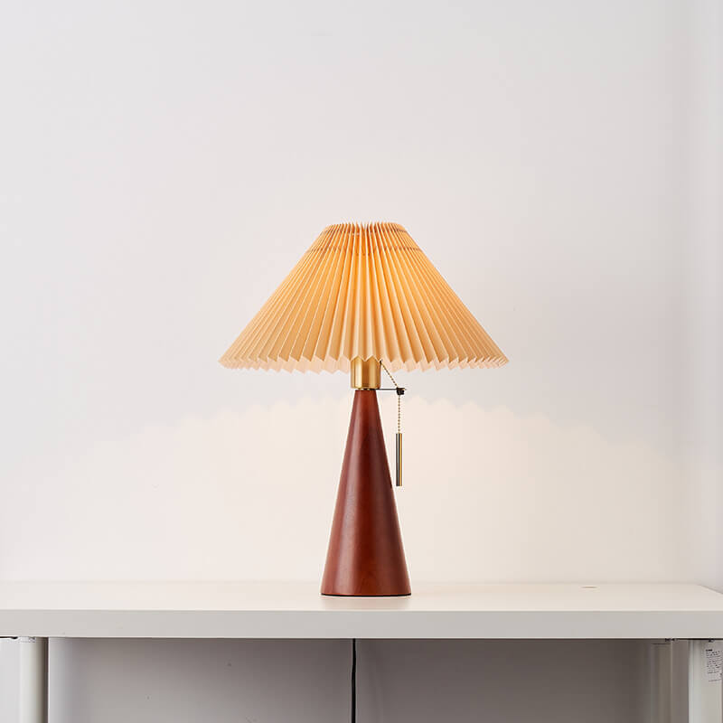 Japanese Minimalist Wooden Pleated Fabric LED Table Lamp 1-Light