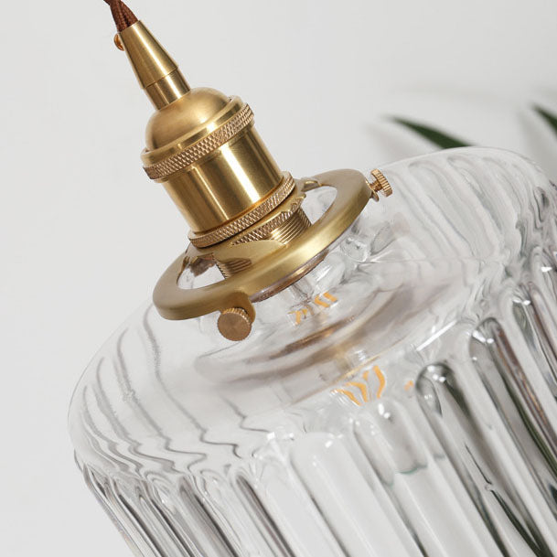 Japanese Brass Glass 1-Light Round Pendant Light
